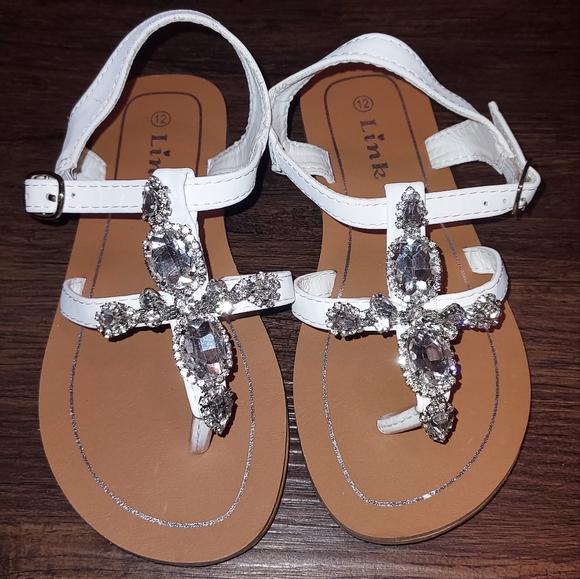 Girls Link White Silver Jeweled Bling Sandals Like New Size 12 - Picture 1 of 1